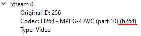 VLC codec information showing "(h264)" in brackets